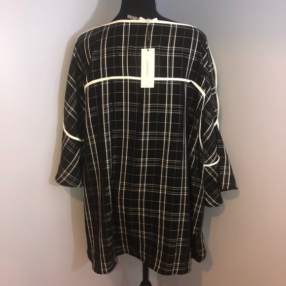 Calvin Klein Tunic Top Sz 2x Black and White Plaid - Picture 2 of 5